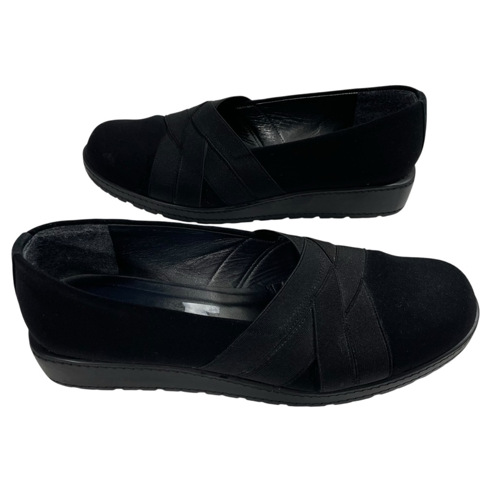 Stuart Weitzman Loafers Women‎ 9.5 Black Suede Flat Platform Slip On Criss Cross